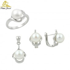 Gümüş zirkon taşlı set ( İnci)